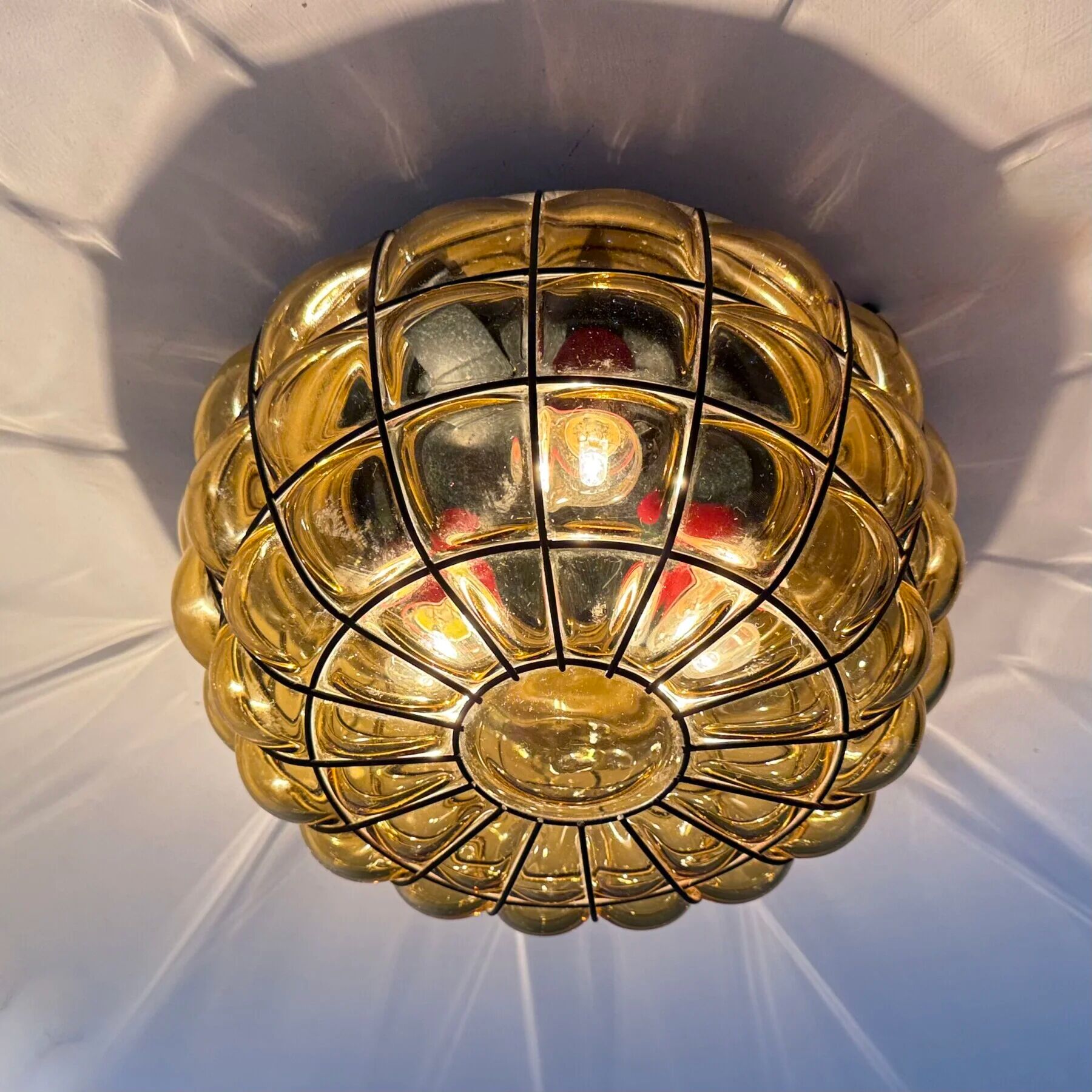 Venetian Murano caged glass flush mount with large bubbles, 1960s