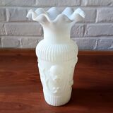 Antique vase in large white fairground opaline, vintage France