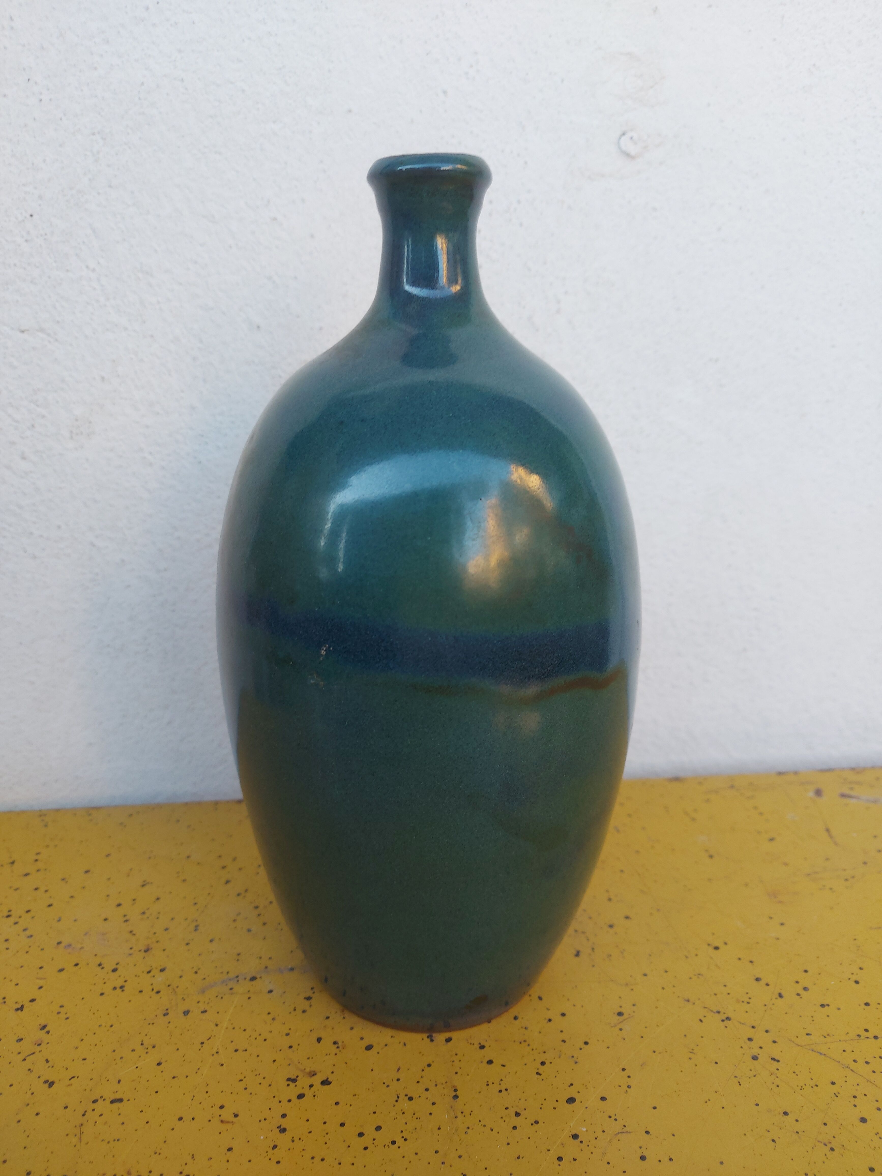 Enamelled terracotta vase, blue