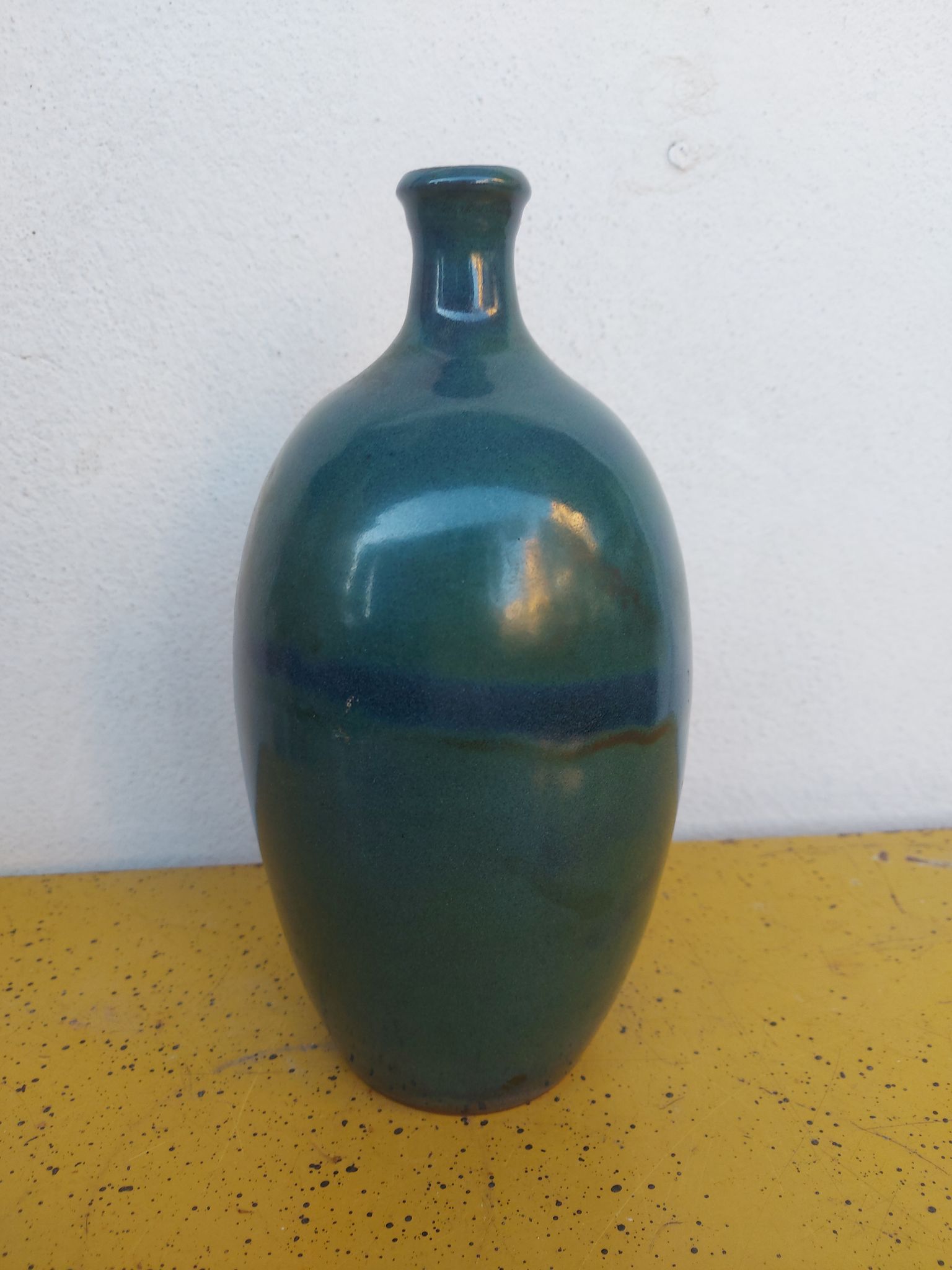 Enamelled terracotta vase, blue