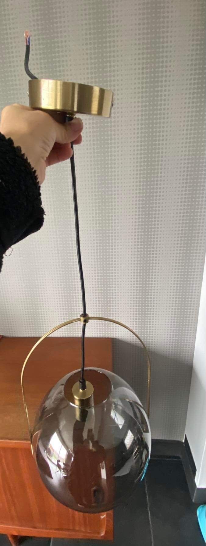 Suspension smoked glass and gilded metal