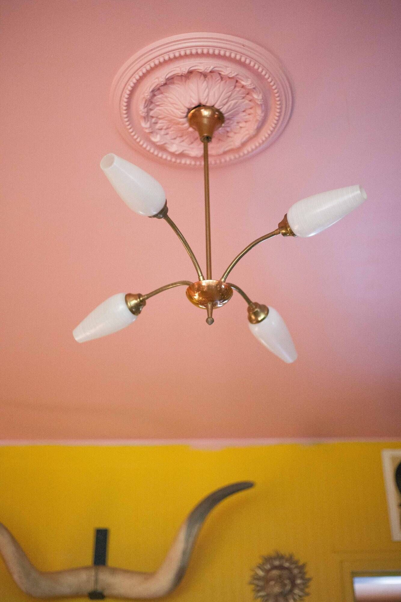 Vintage 4-light pendant light, articulated arm suspension, ceiling lamp, interior decor