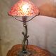 Bronze lamp in Art Nouveau style from 1975 to 1985 with a high-quality glass shade.