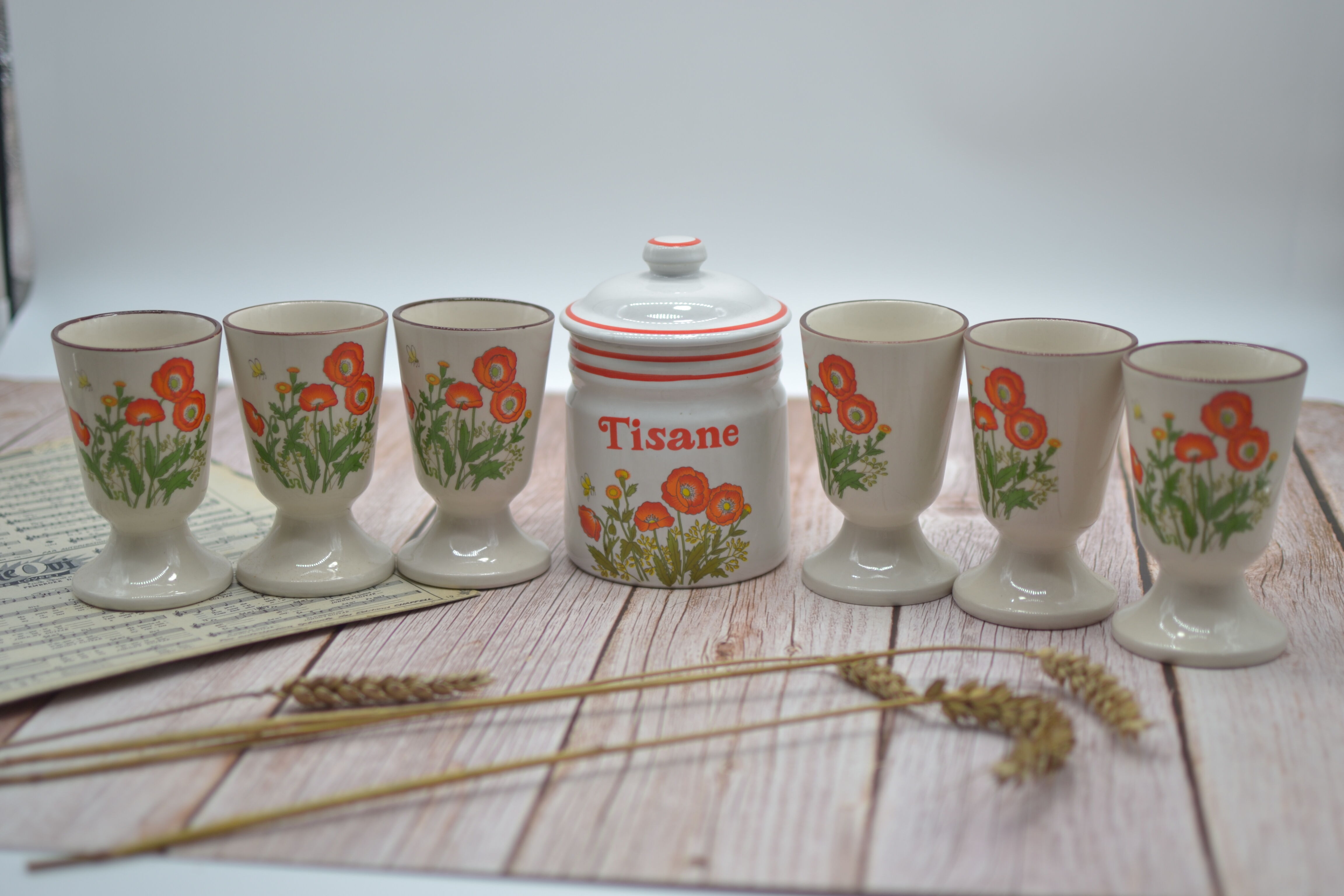 Ensemble de 6 mazagrans en grès pour tisane & 1 pot à tisane
