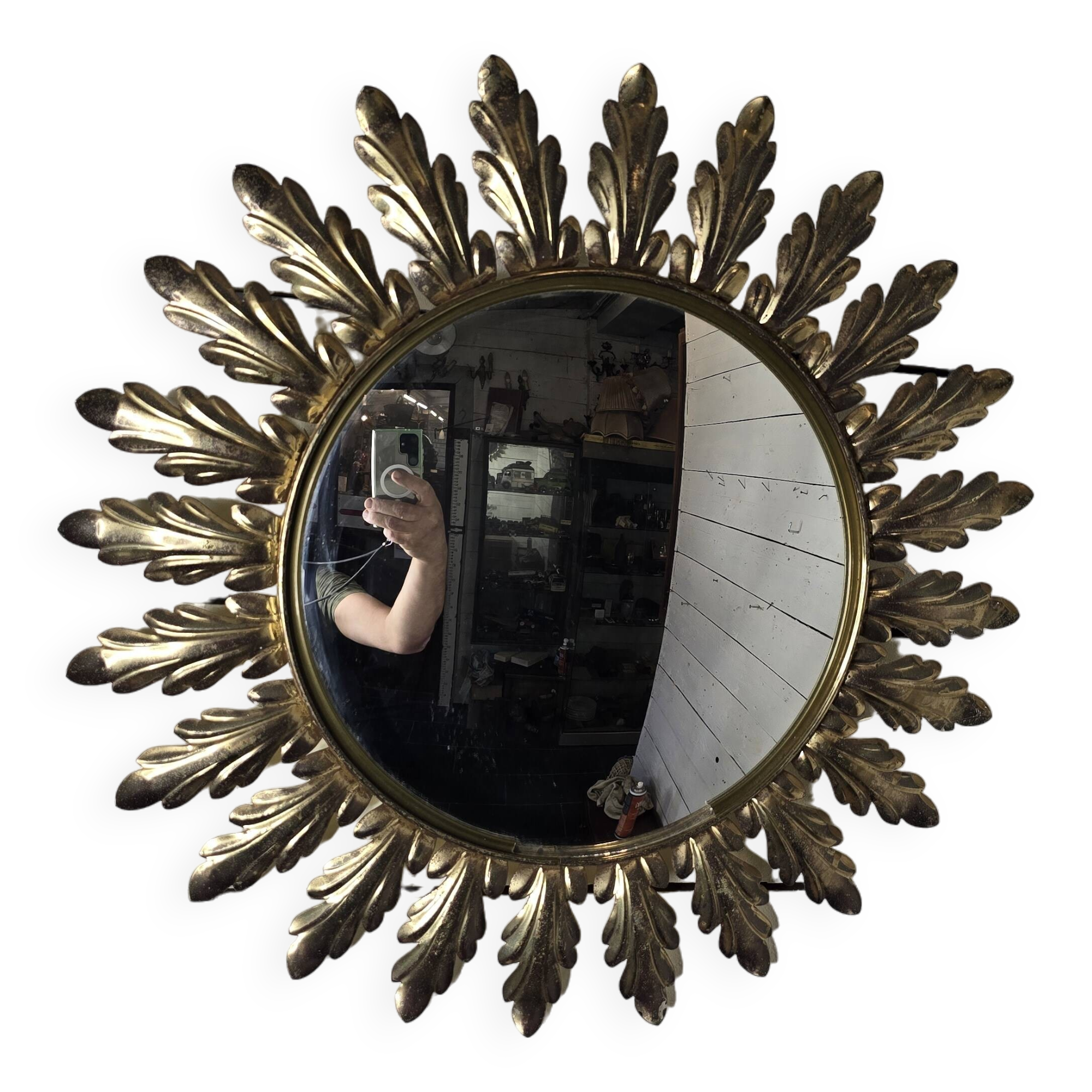 Witch's eye sun mirror in gold metal from the 60s
