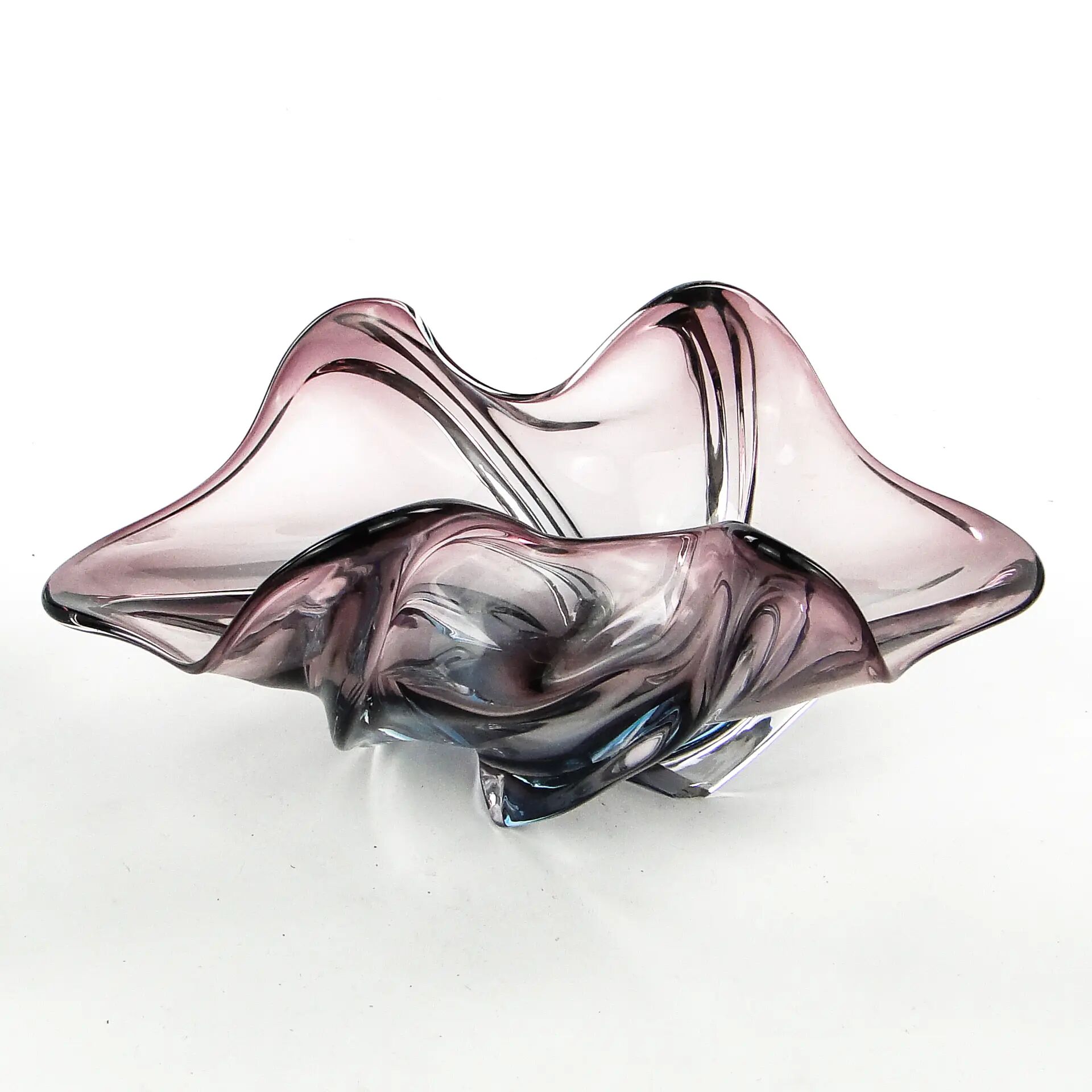 Sommerso bowl, mid-century modern, purple glass, Murano, Italy, 1950s