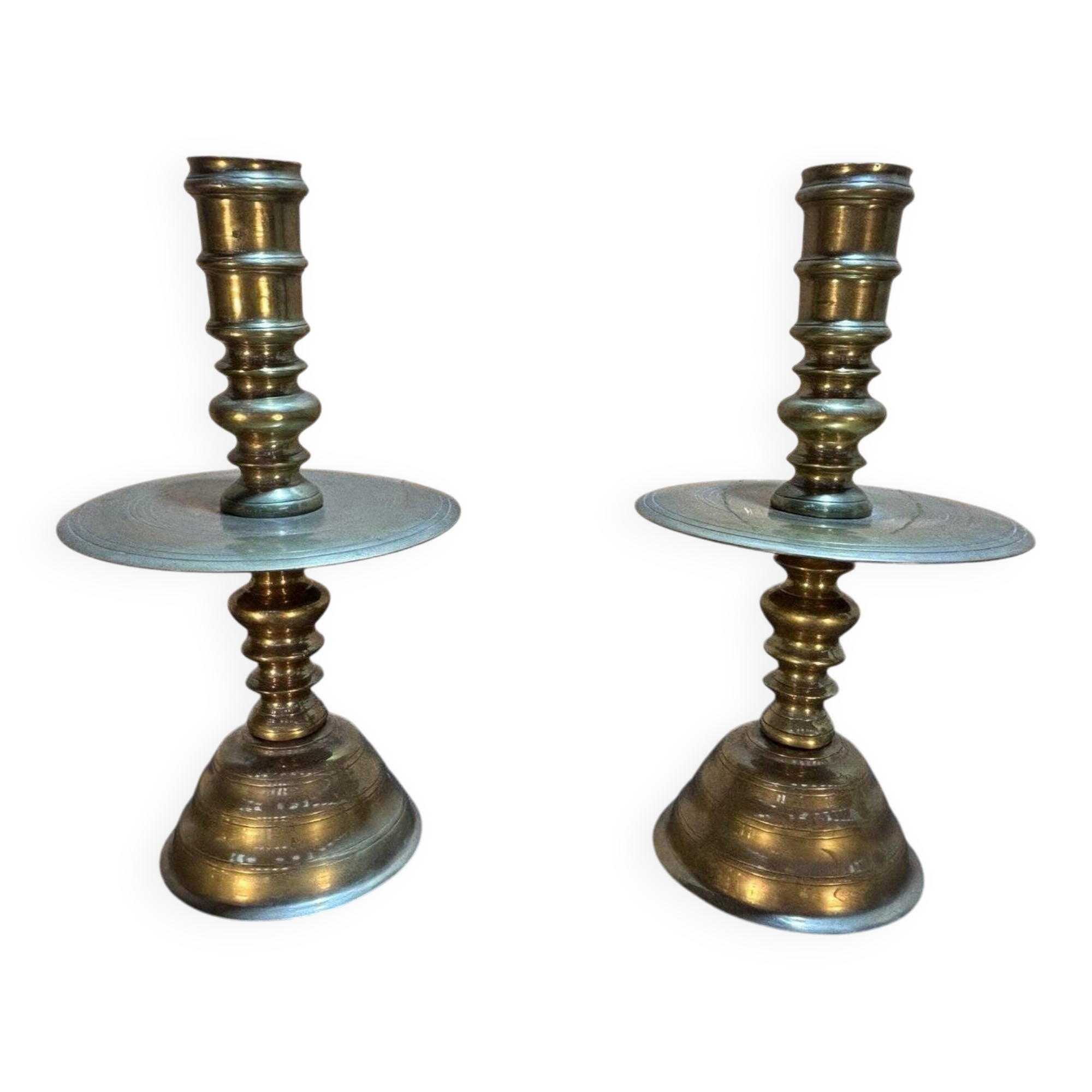 Pair of important brass candle holders