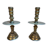Pair of important brass candle holders