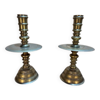 Pair of important brass candle holders