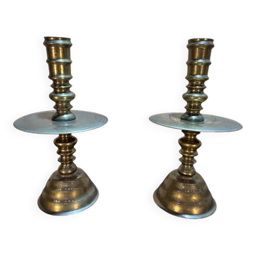 Pair of important brass candle holders