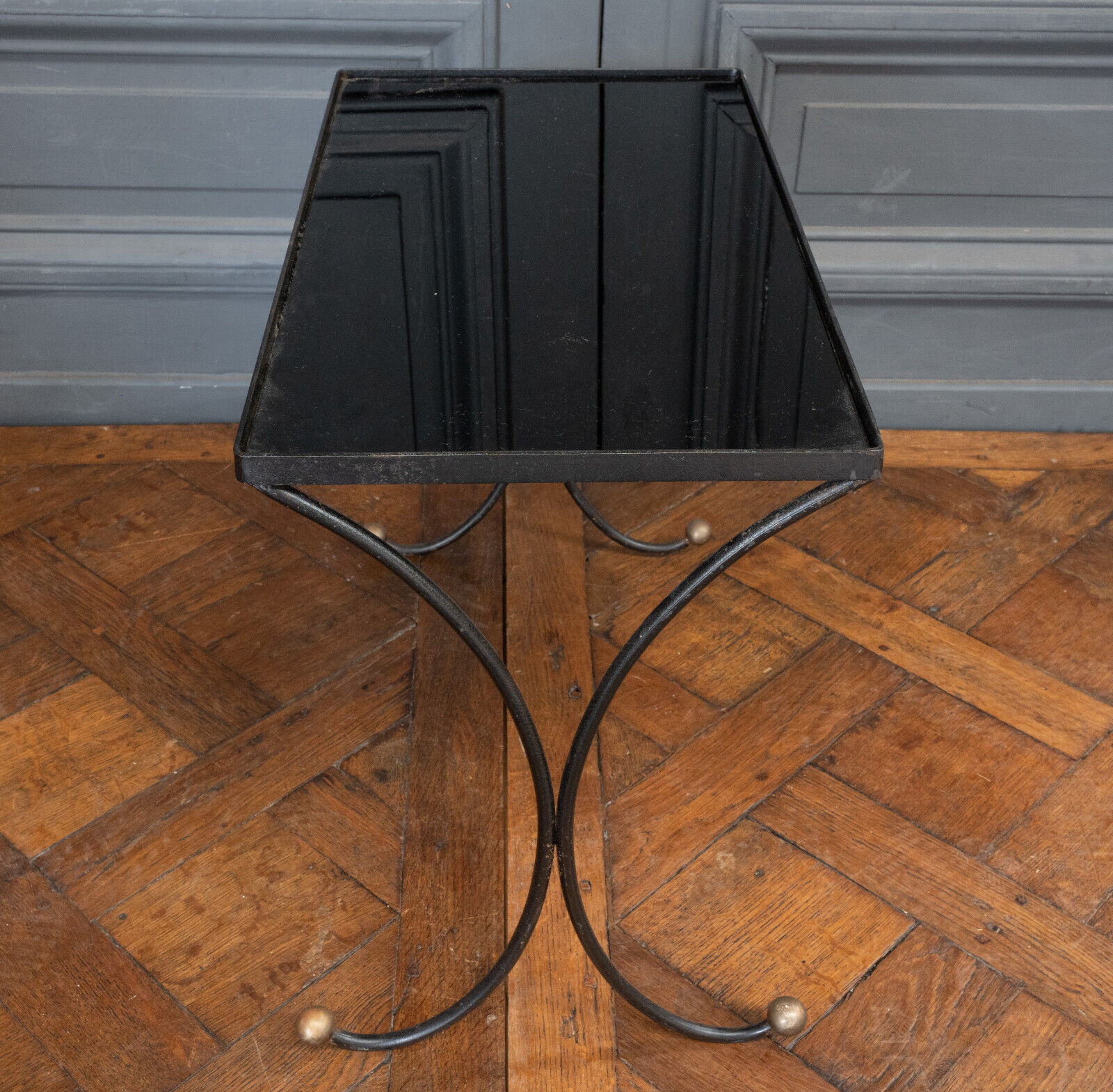 Side table end of sofa 1960 smoked glass gilded base