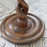 Vintage twisted turned wooden lamp base with shelf.