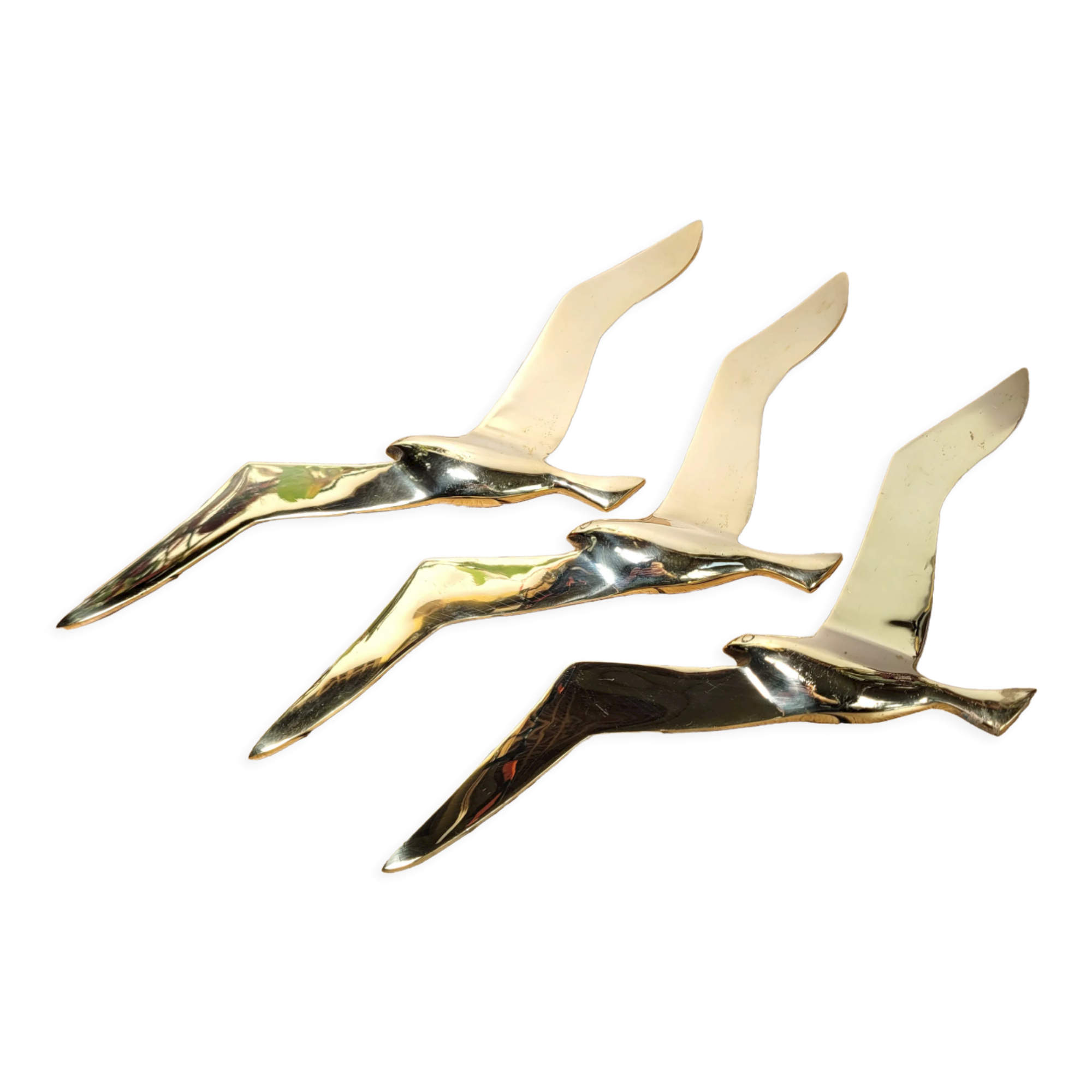 Flight of 3 gulls or brass swallows