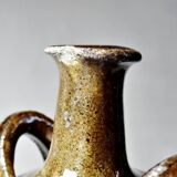 Old stoneware oil jar, glazed and enamelled, 2 handles