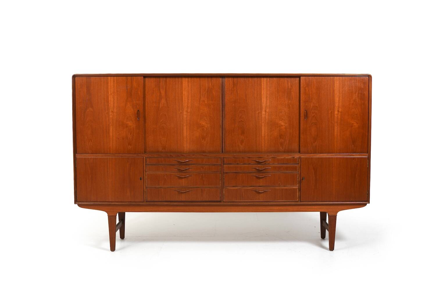 High Quality Danish Highboard with Brass Handle Inlays 1950s