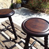 Pair of turned wooden tripod stools