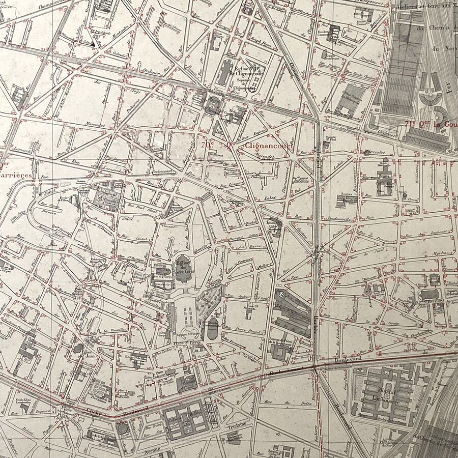 Old cardboard map of Paris - 18th Arrondissement