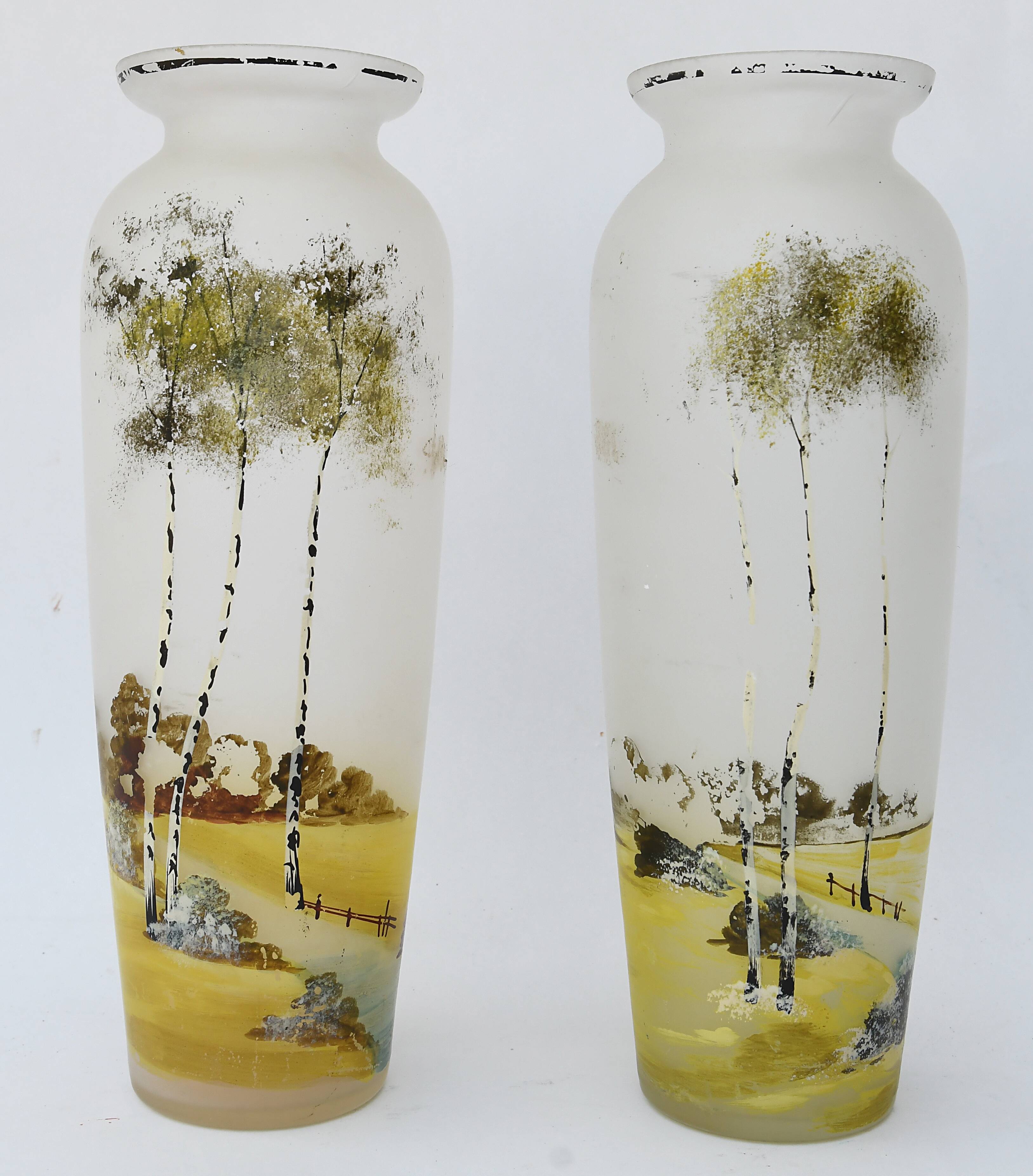 Pair of painted glass vases
