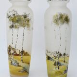Pair of painted glass vases