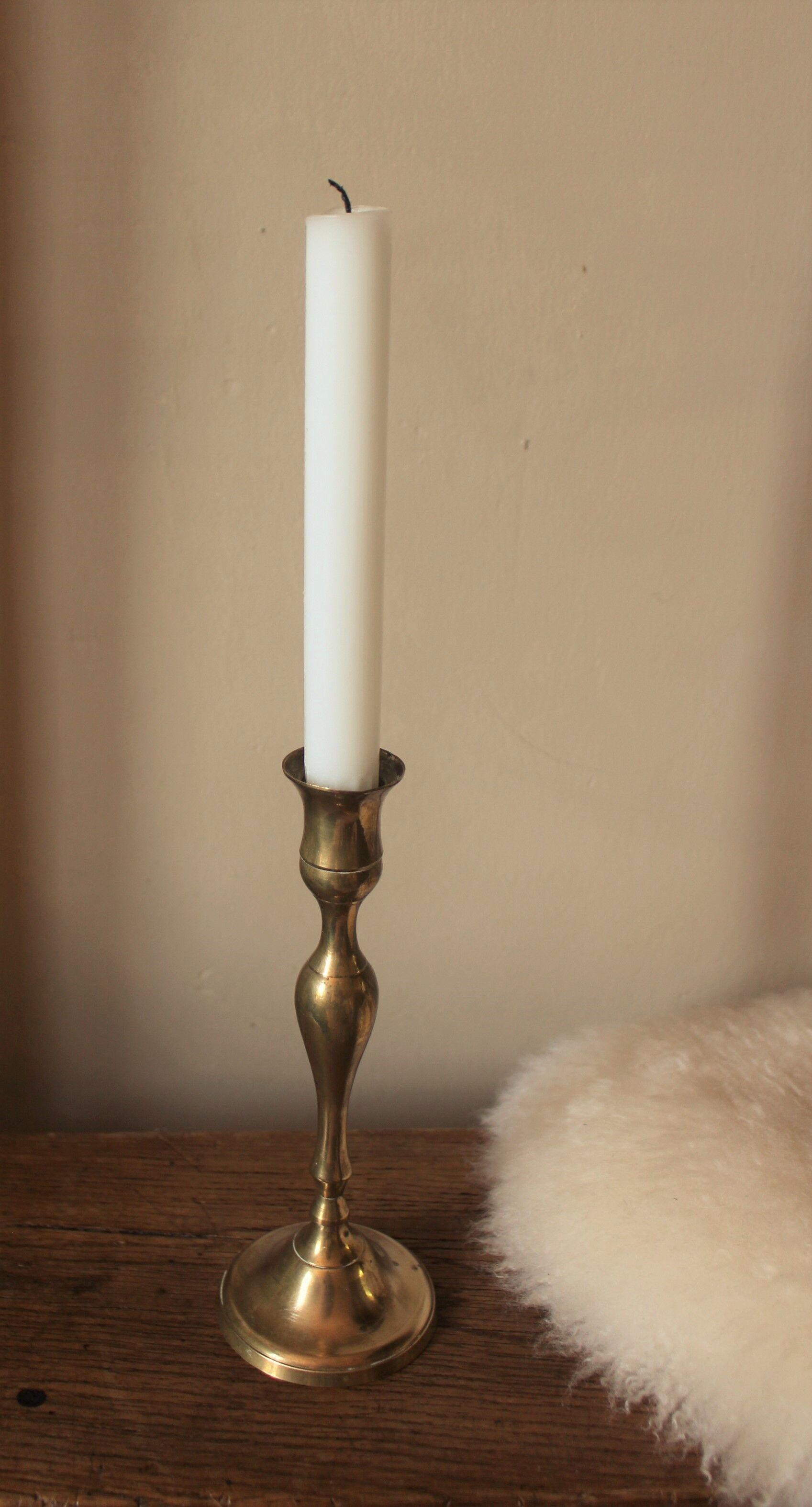 Candle holder small golden brass torch thin slender