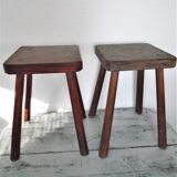 2 ancient brutalist wood stools