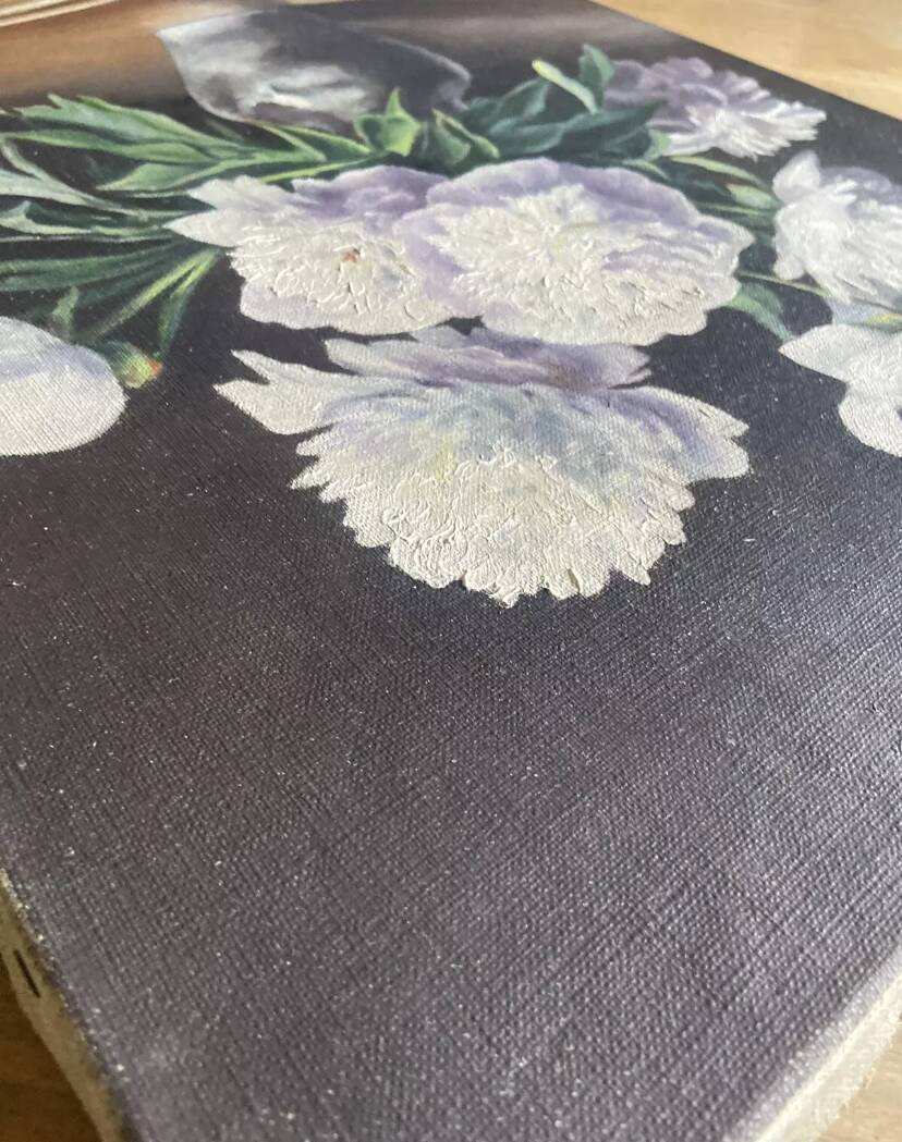 Tableau Ancien -peinture à l’huile - les Pivoines Blanches