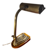 lampe de notaire  art deco, bureau, 1920 a 40 laiton et socle bois vernis h