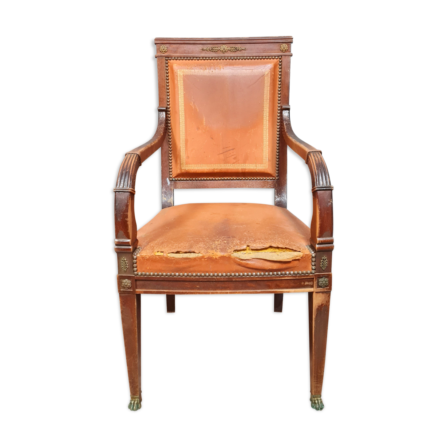 Empire office armchair in mahogany and gilded bronzes circa 1850-1880