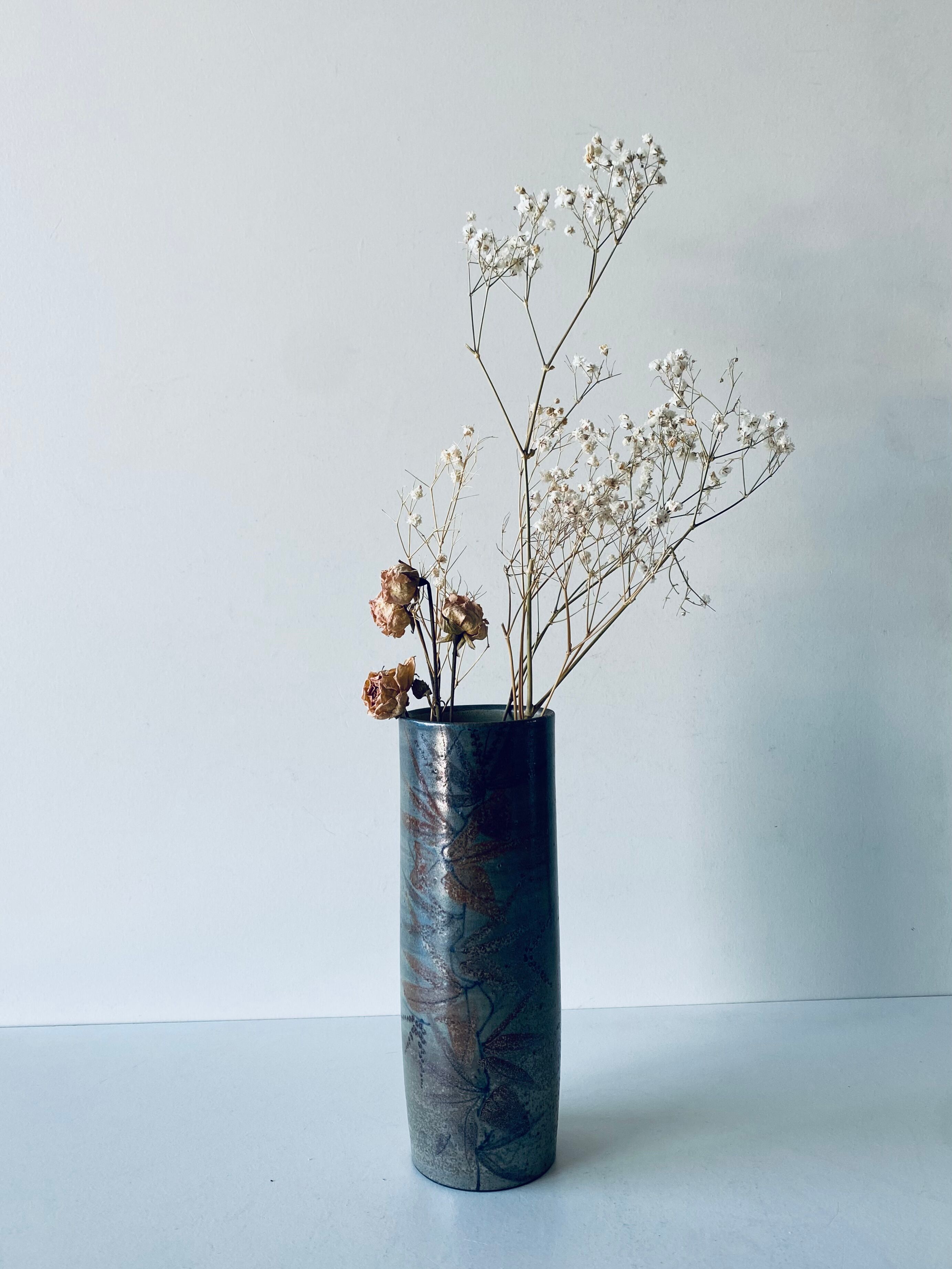 Signed ceramic tubular vase