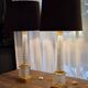 Pair of coloured table lamps, made of cut crystal and gilded bronze, in the Baccarat style.