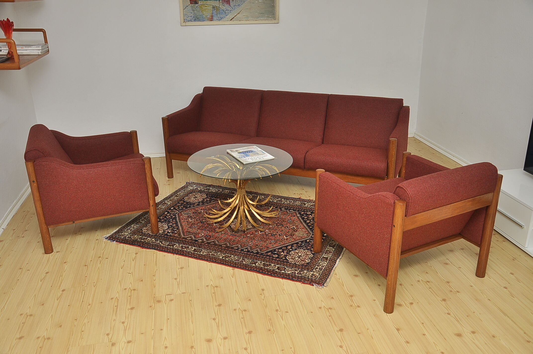 Hollywood Regency Coffee Table with Golden Wheat Frame, 1970s