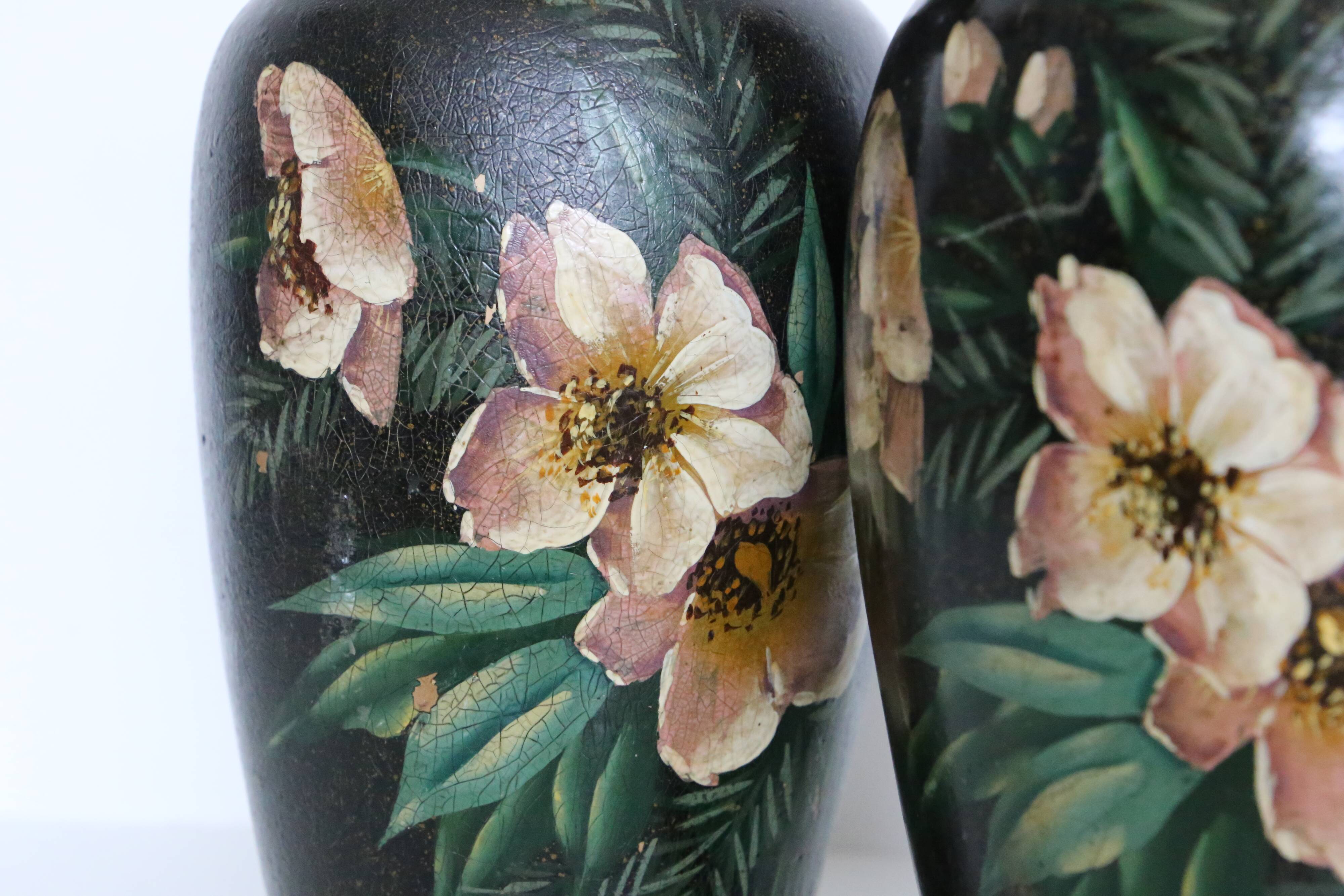 Pair of ceramic vases, hand painted