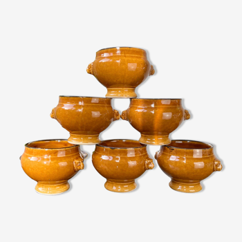 6 Onion tablespoons in ochre glazed stoneware