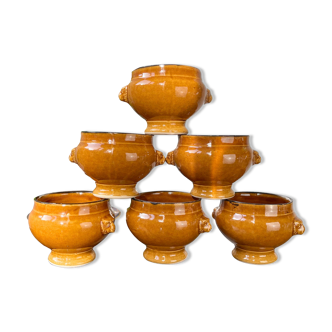 6 Onion tablespoons in ochre glazed stoneware