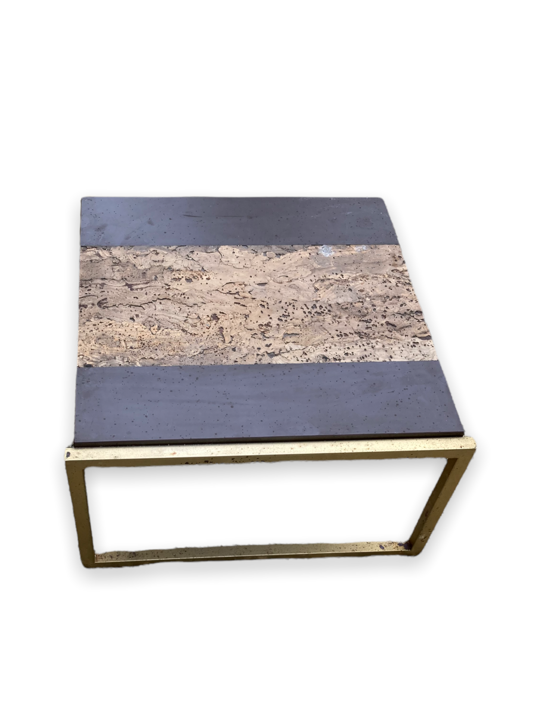 Coffee table in cork, wood and gilded steel in the taste of Romeo Rega
