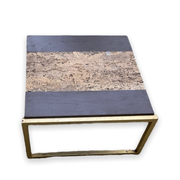 Coffee table in cork, wood and gilded steel in the taste of Romeo Rega