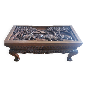 Table basse thaïlandaise avec vitre années 1950