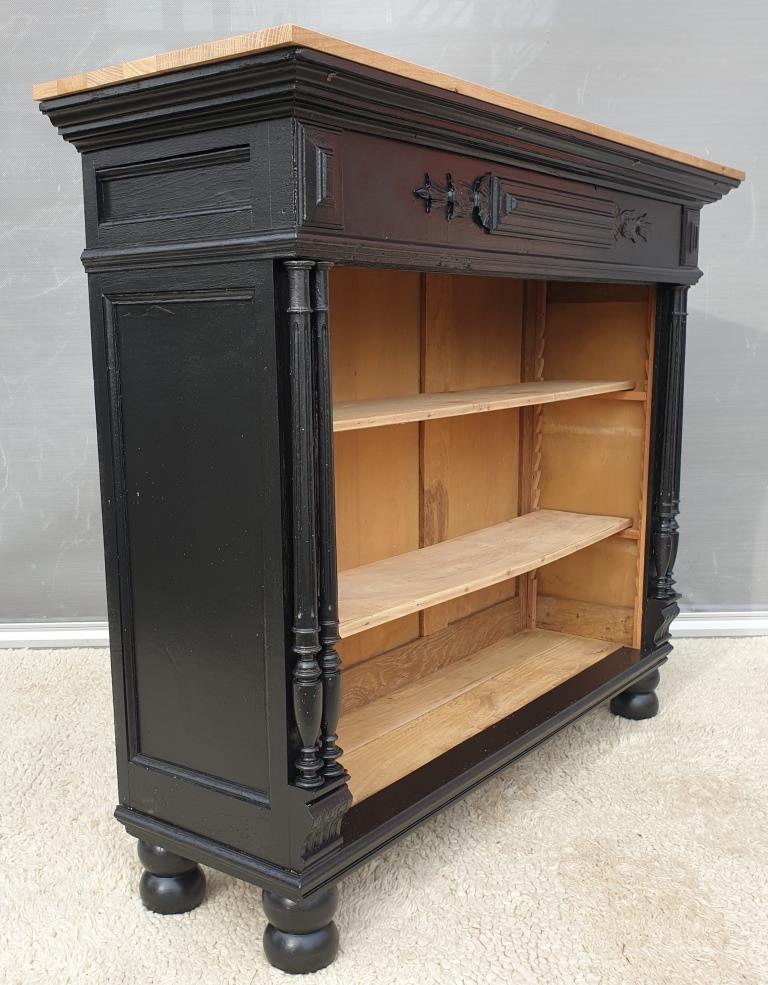Neoclassical black wood bookcase with columns