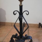 Pair of wrought iron andirons and brass ball.