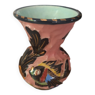 Small vintage enameled ceramic vase from Monaco