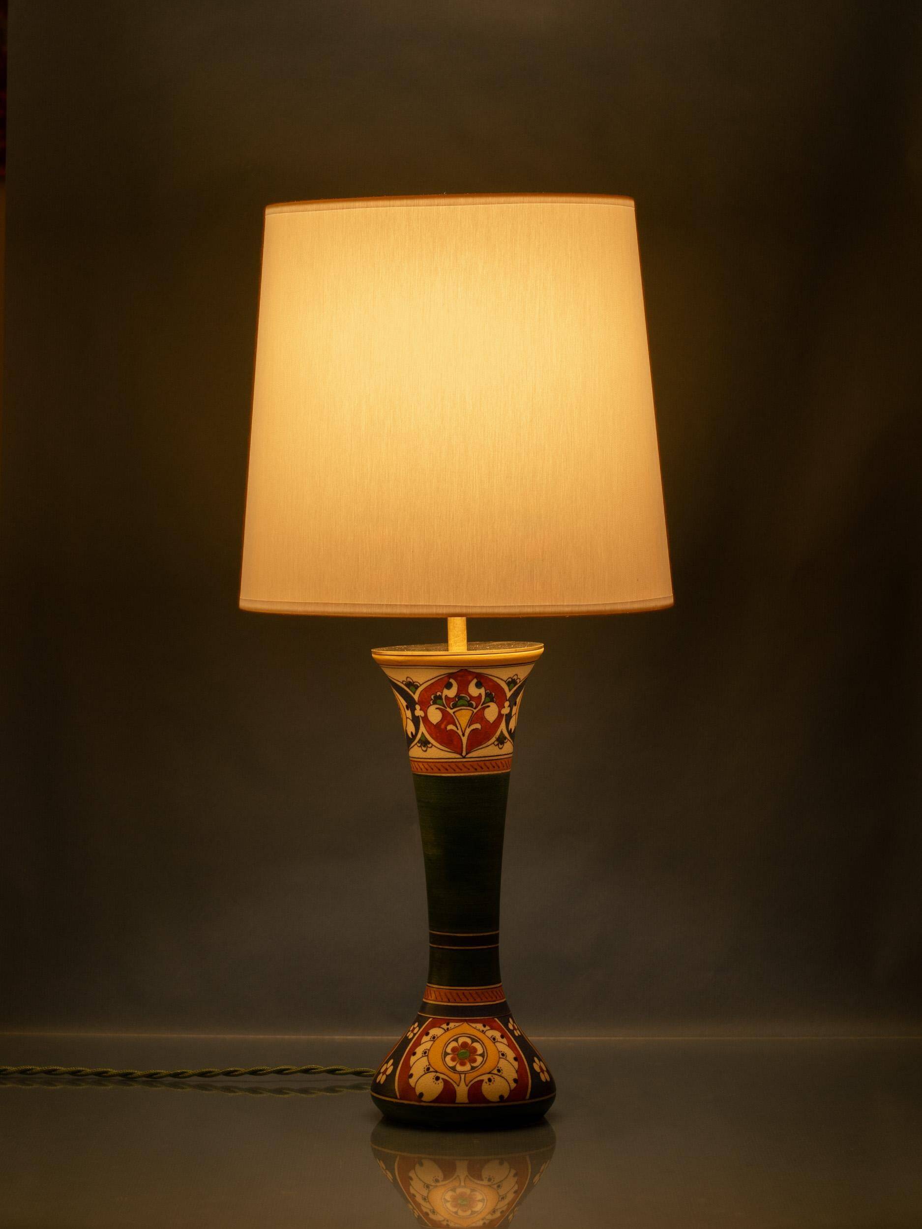 Pair of hand-painted ceramic table lamps in Dutch Art Nouveau–Art Deco style, 1910–1917.