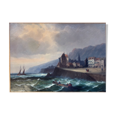 Tableau HST marine attributed to Charles Euphrasie Kuwasseg, 19th century.