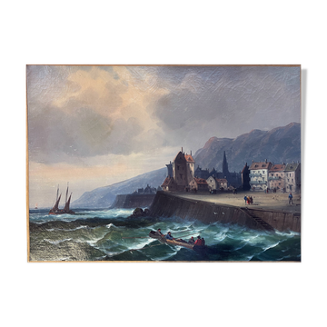 Tableau HST marine attributed to Charles Euphrasie Kuwasseg, 19th century.