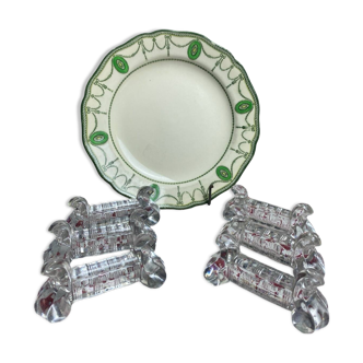Set of 6 antique molded glass knife rests
