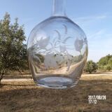 Carafe old floral decor engraved, sandblasted - end 19th