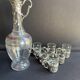 Liquor service Art Nouveau 1/2 Enamelled colored crystal with silver metal frame