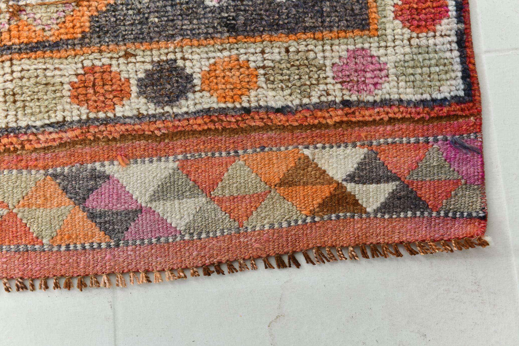 3x11 Turkish Navy Blue & Orange Vintage Runner Rug, 101x339Cm
