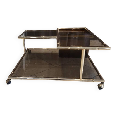 Table basse laiton verre fumé