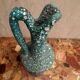 Pitcher/ Ceramic vase sea foam green and red glazed