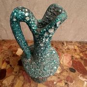 Pitcher/ Ceramic vase sea foam green and red glazed